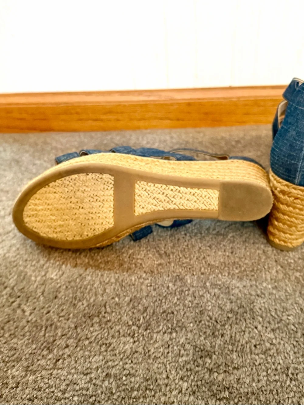 Lauren Ralph Lauren Denim Blue Espadrille Wedge Sandals with Front Zipper